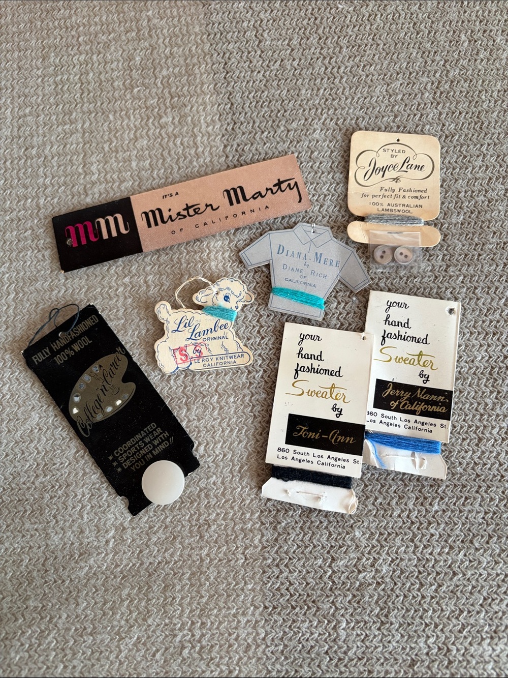 Lot of Vintage Clothing Labels Tags Buttons 1950's 1960's Collectible